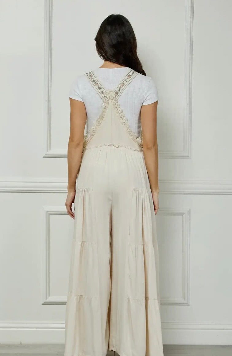 Cream Flowy Overalls