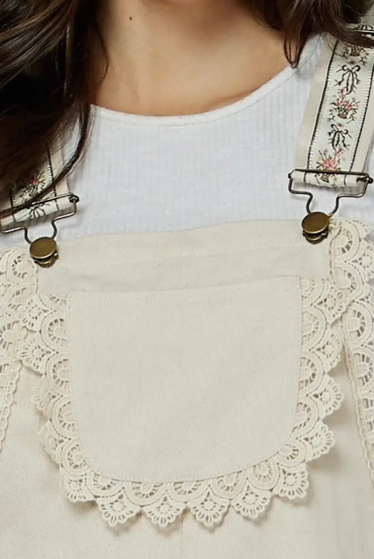 Cream Flowy Overalls