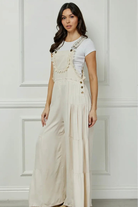 Cream Flowy Overalls
